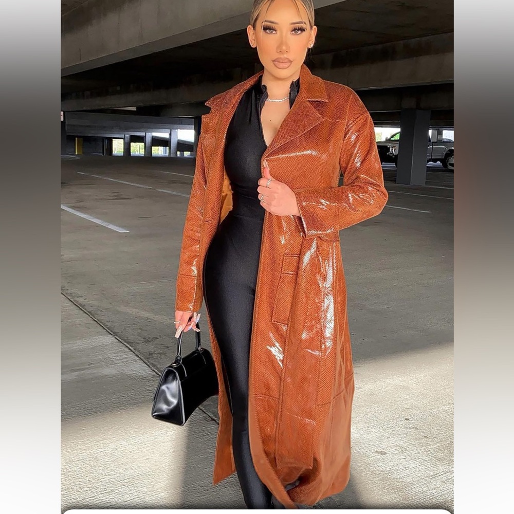 Fashion Nova Glossy Tan Trench Coat
